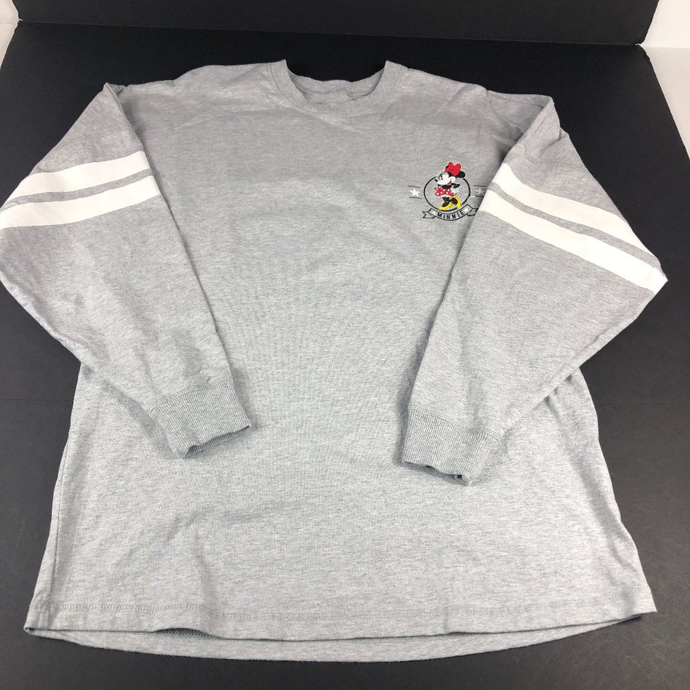 Disney Minnie Mouse Shirt Men's Small Grey Big Puffy Print Spell Out Long Sleeve
